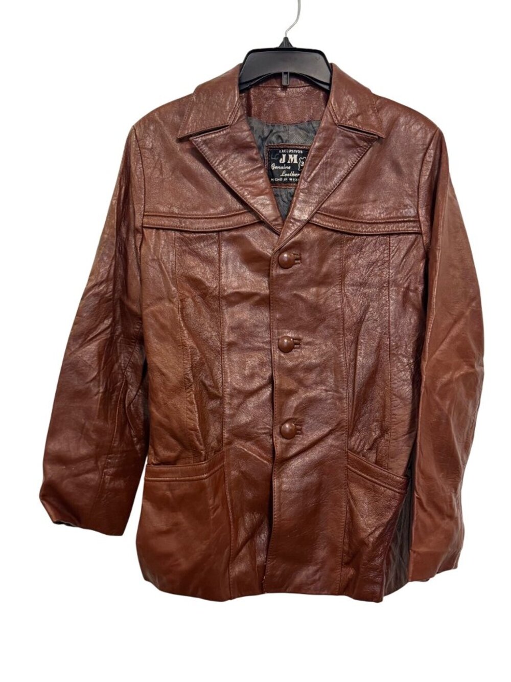 Vintage J.M. Genuine Leather Brown Button-Up Jacket Size 36 Made In Mexico